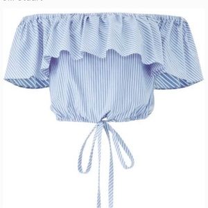 Jill Stuart - Blue & White Striped Off The Shoulder Ruffle CropTop - Sz 4